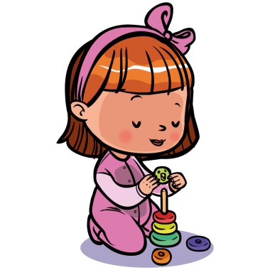 Komik cute karikatür bebek bir piramit toplar. Vektör çizim