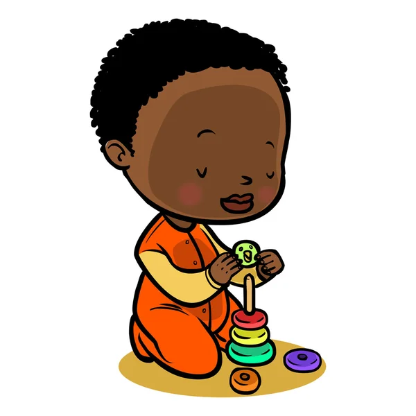 Lustige niedliche Cartoon-Baby sammelt eine pyramid.vector Illustration — Stockvektor