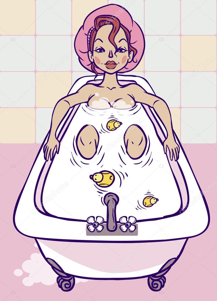 cute cartoon girl in a bath. Vector illustration