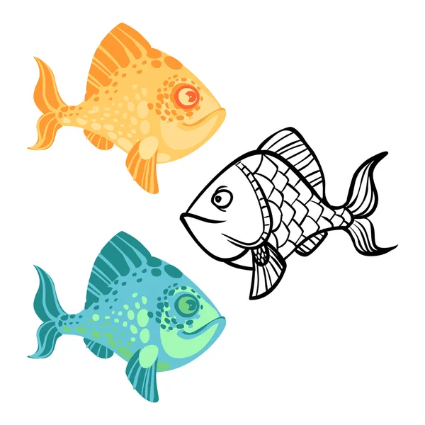 Vector icon set with decorative fish — Stock Vector