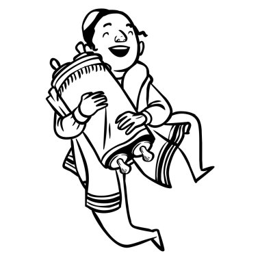 Komik karikatür dans eden Yahudi çocuk. Vektör çizim