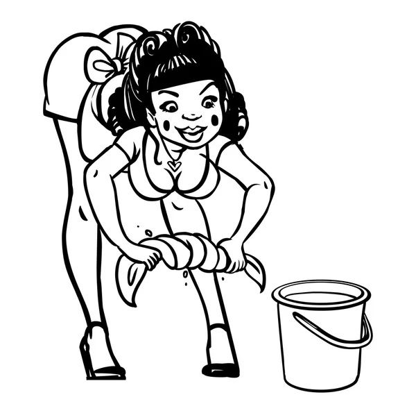 Drôle vecteur dessin animé fille dans pin-up style isolé arrière-plan — Image vectorielle