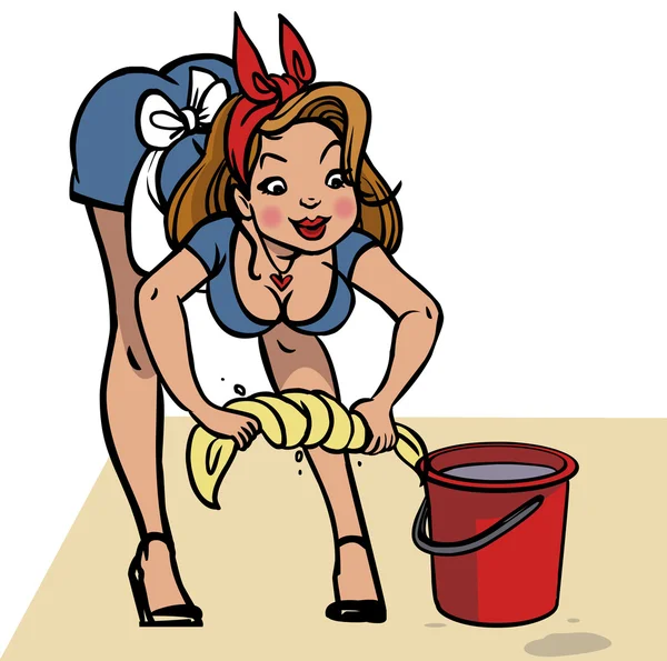 Grappige vector cartoon meisje op pin-up stijl geïsoleerd achtergrond — Stockvector