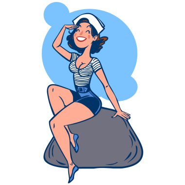 Vektör komik karikatür denizci kız