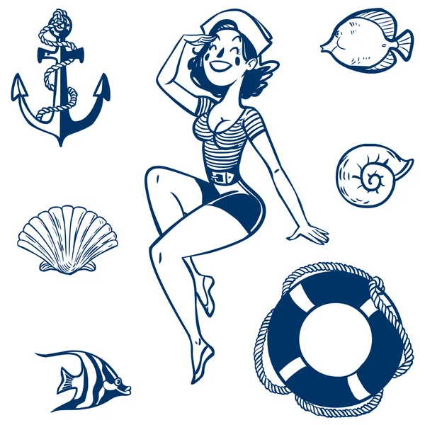 Vector sea icon set. Set of nautical design elements — Stock Vector