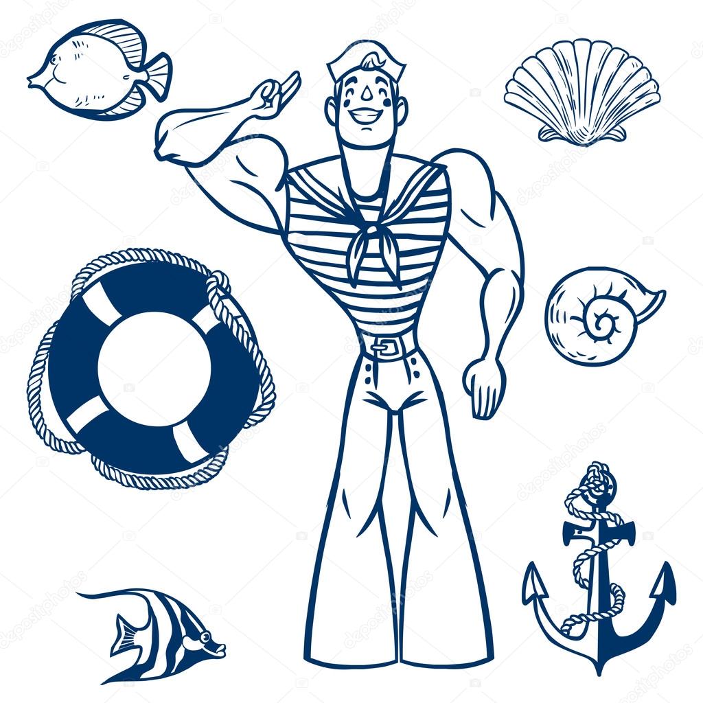 Vector sea icon set. Set of nautical design elements