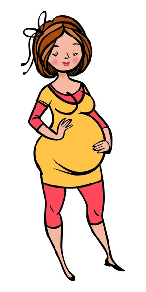재미 있는 벡터 만화 임신한 여자 — 스톡 벡터