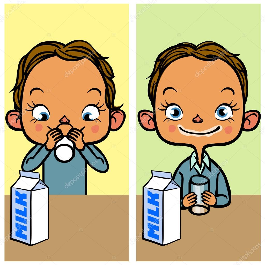 Funny cartoon boy drinking milk. Vector illustration Stock Vector Image by  ©museyushaya #70531921