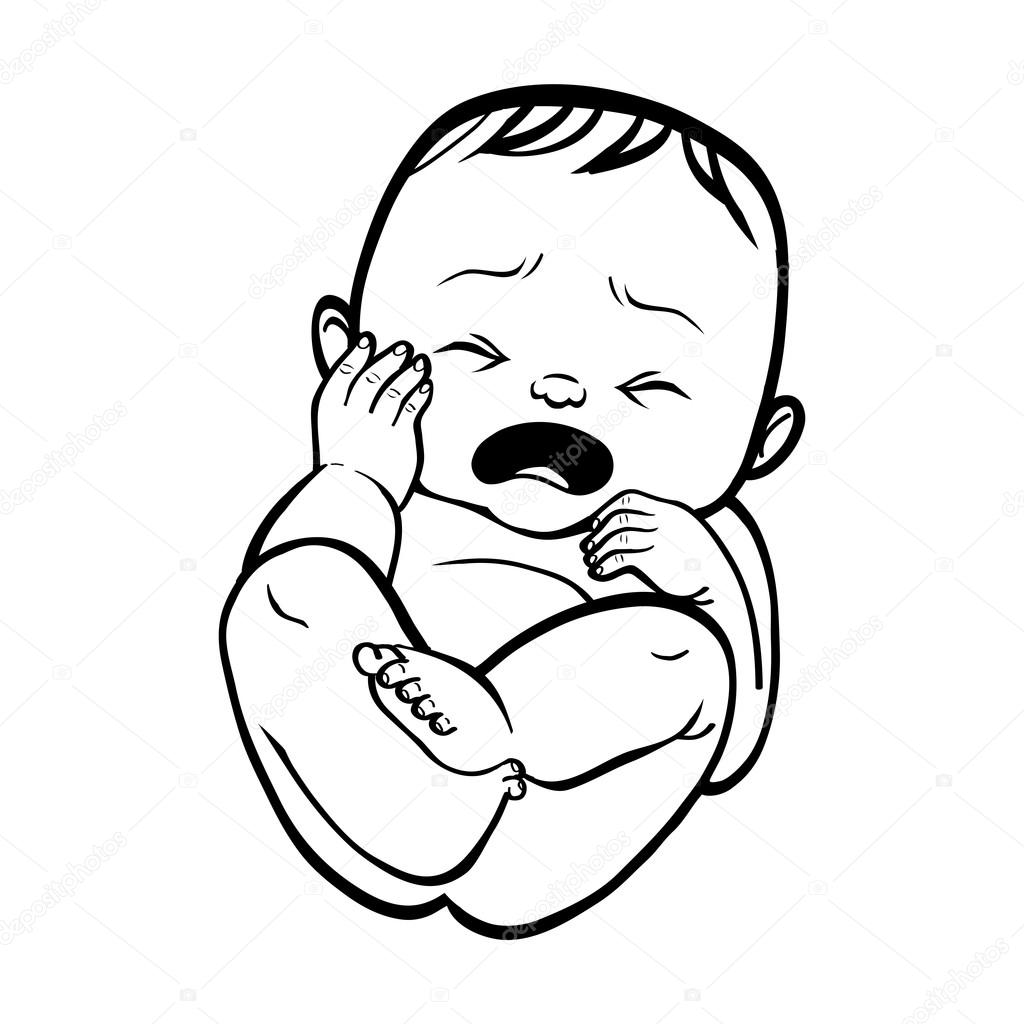 Newborn little baby crying with small arms and legs - stylized art for logos, signs, icons and design cards, invitations and baby showe