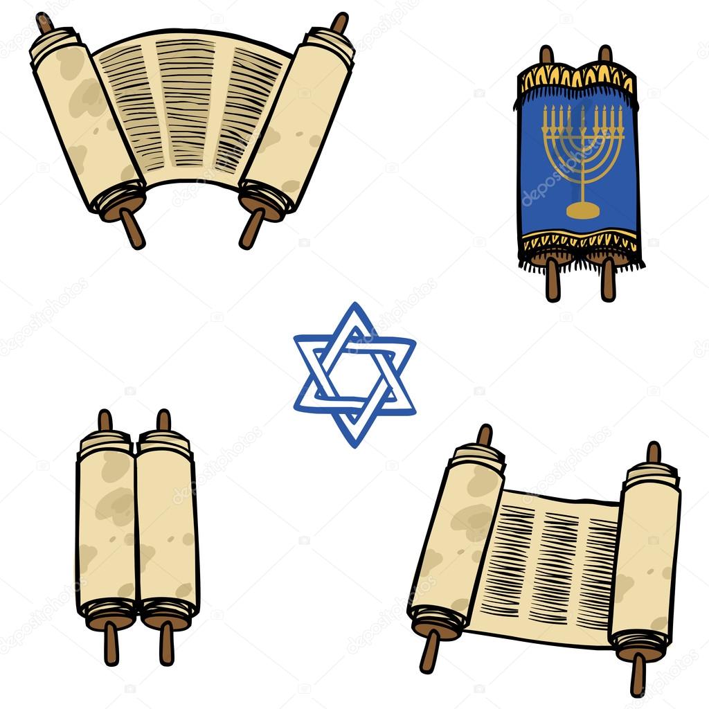 Torah. Old scrolls in different forms. Vector illustration