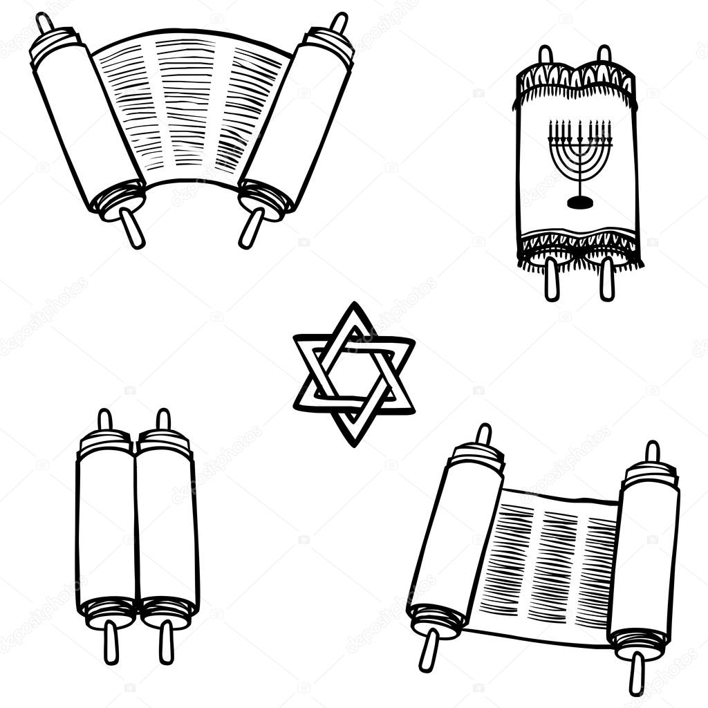 Torah. Old scrolls in different forms. Vector illustration