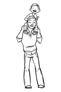 Funny cartoon fathers day card. vector illustration