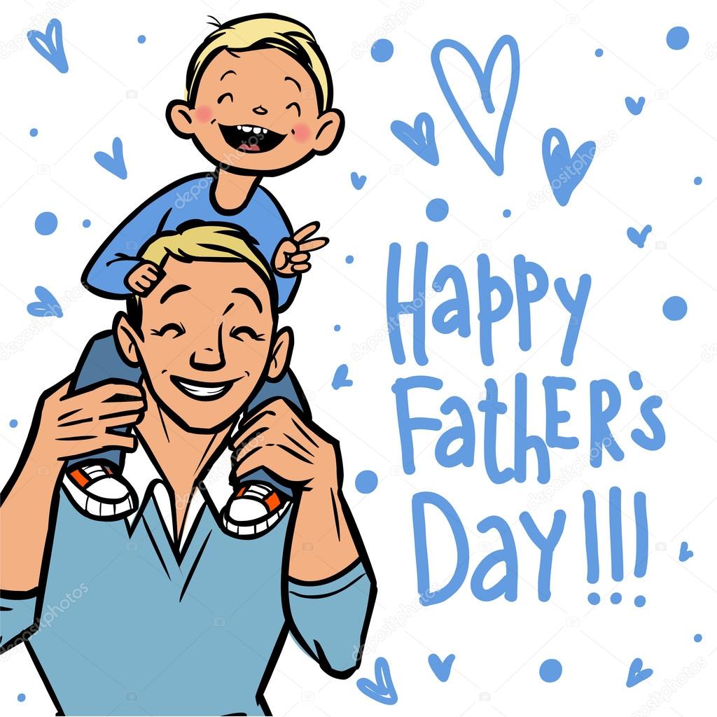 Funny cartoon fathers day card. vector illustration