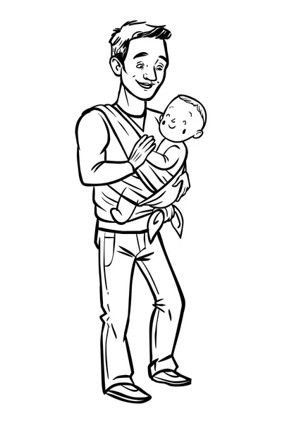 Papá sosteniendo a su bebé en un cabestrillo. ilustración vectorial — Vector de stock