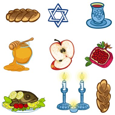 Rosh Hashanah (Yahudi yeni yılı) simgeler. vektör çizim 