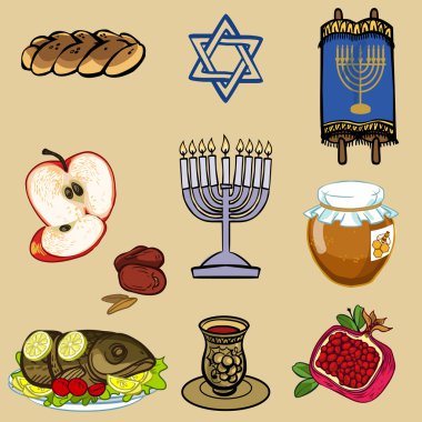 Rosh Hashanah (Yahudi yeni yılı) simgeler. vektör çizim 