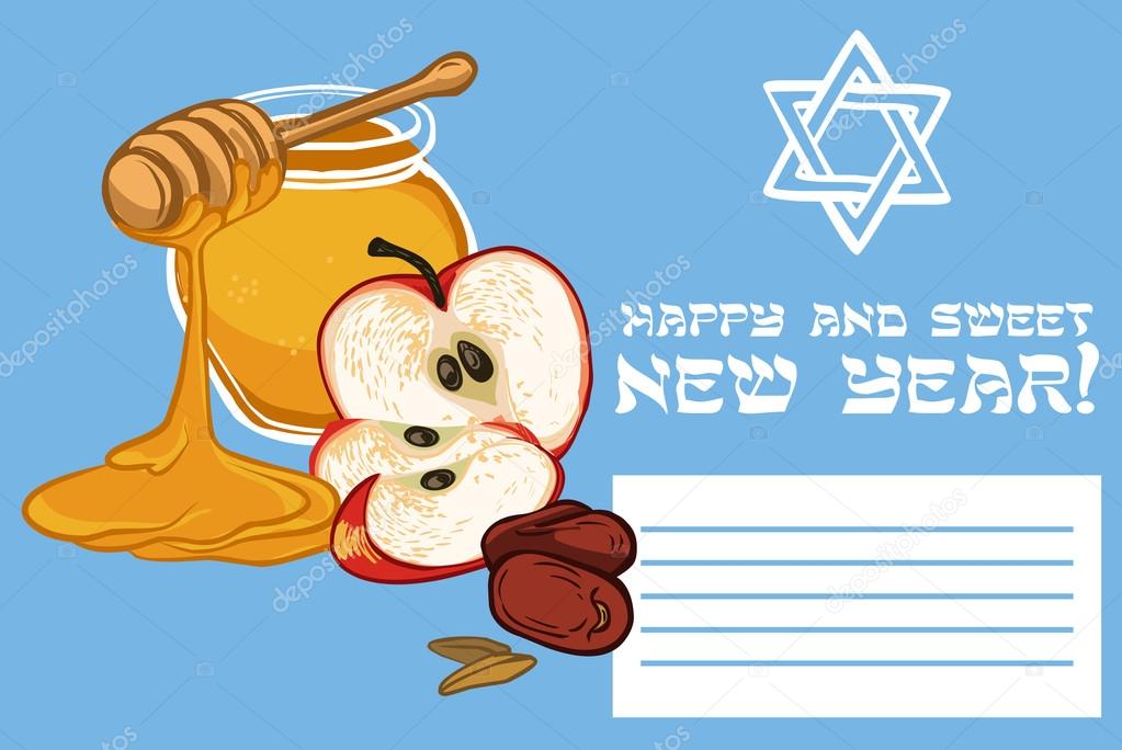 Greeting card design for Jewish New Year Holiday. Vector illustr