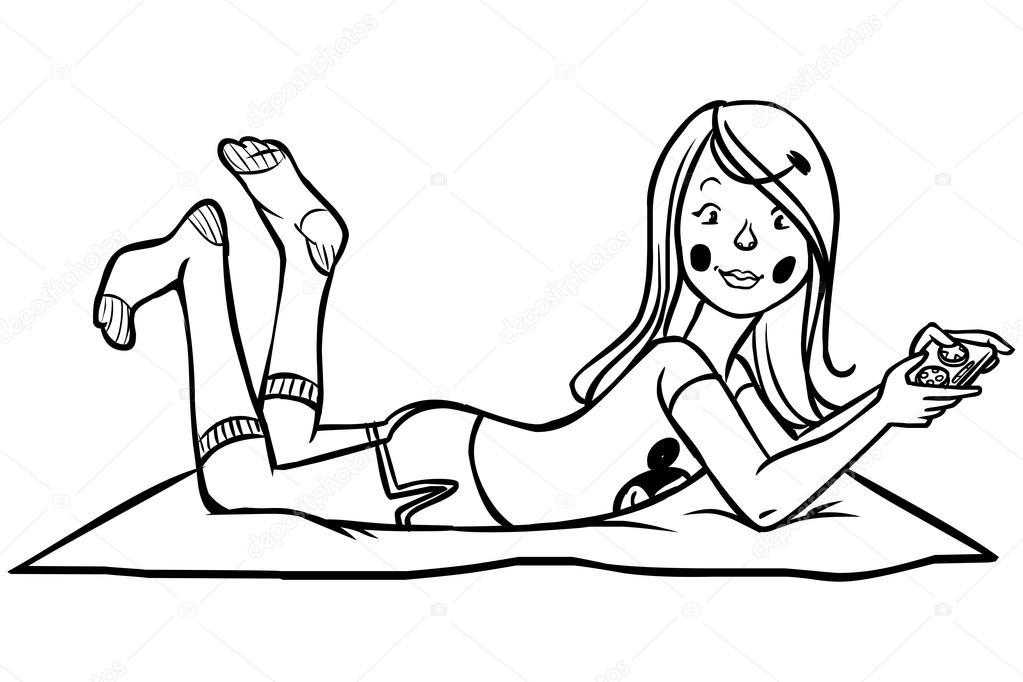 Funny vector cartoon  teen playing with game consol 