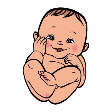 Gülümseyen küçük bebek. Vektör çizim islated backgr