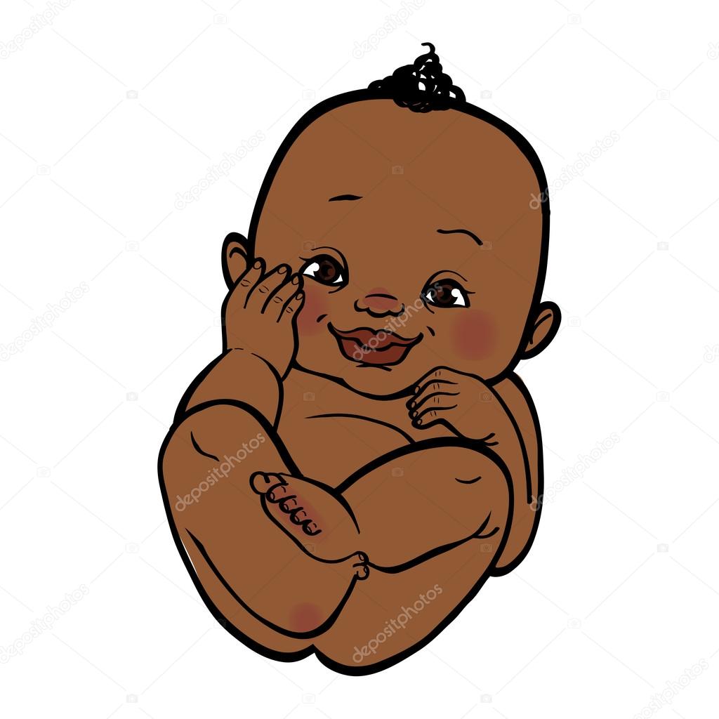 Newborn little african baby smiling. Vector illustration islated