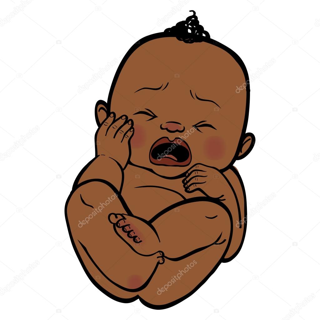 Newborn little african baby crying. Vector illustration islated 