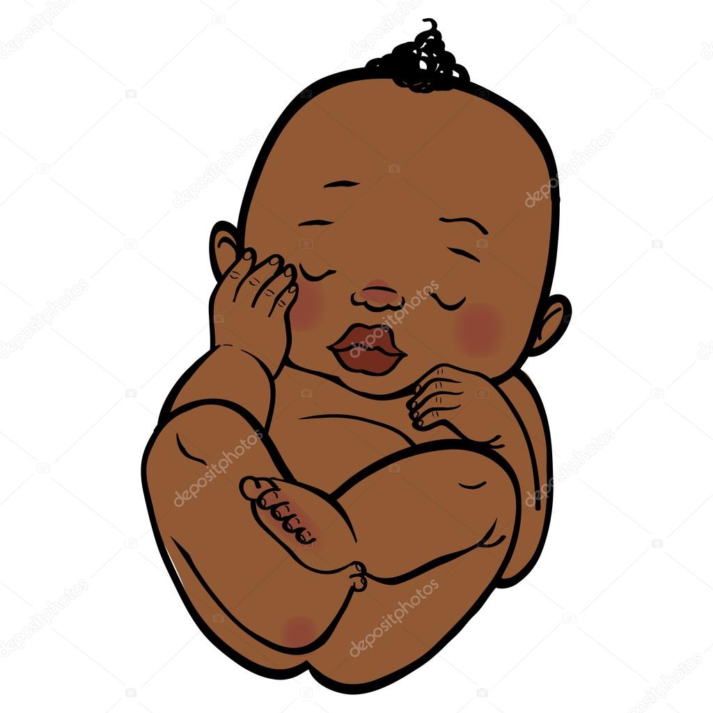 Newborn little african baby sleeping. Vector illustration islate