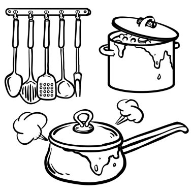 Cooking - set of pans and frying pans. Hand Dawn. Vector Illustr clipart