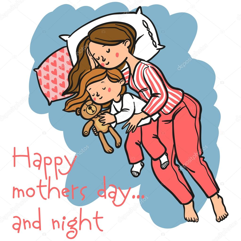 Funny cartoon mothers day card. vector illustration