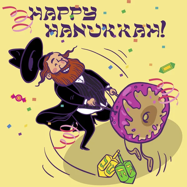 Divertida tarjeta de felicitación feliz Hanukkah. Ilustración vectorial — Archivo Imágenes Vectoriales