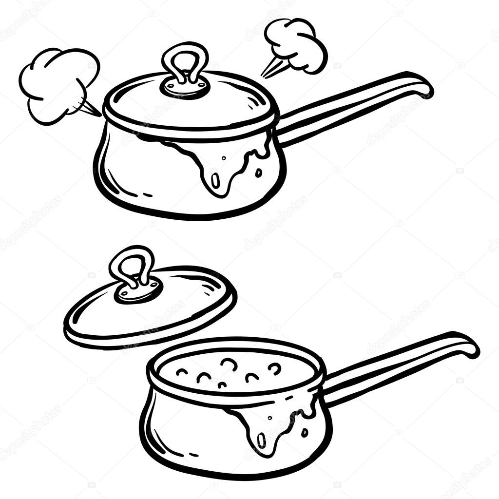 Cooking - set of pans and frying pans. Hand Dawn. Vector Illustr
