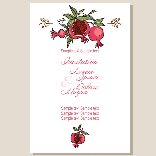 Suite de tarjetas de invitación de boda con pomgranados. vector illustrat — Archivo Imágenes Vectoriales