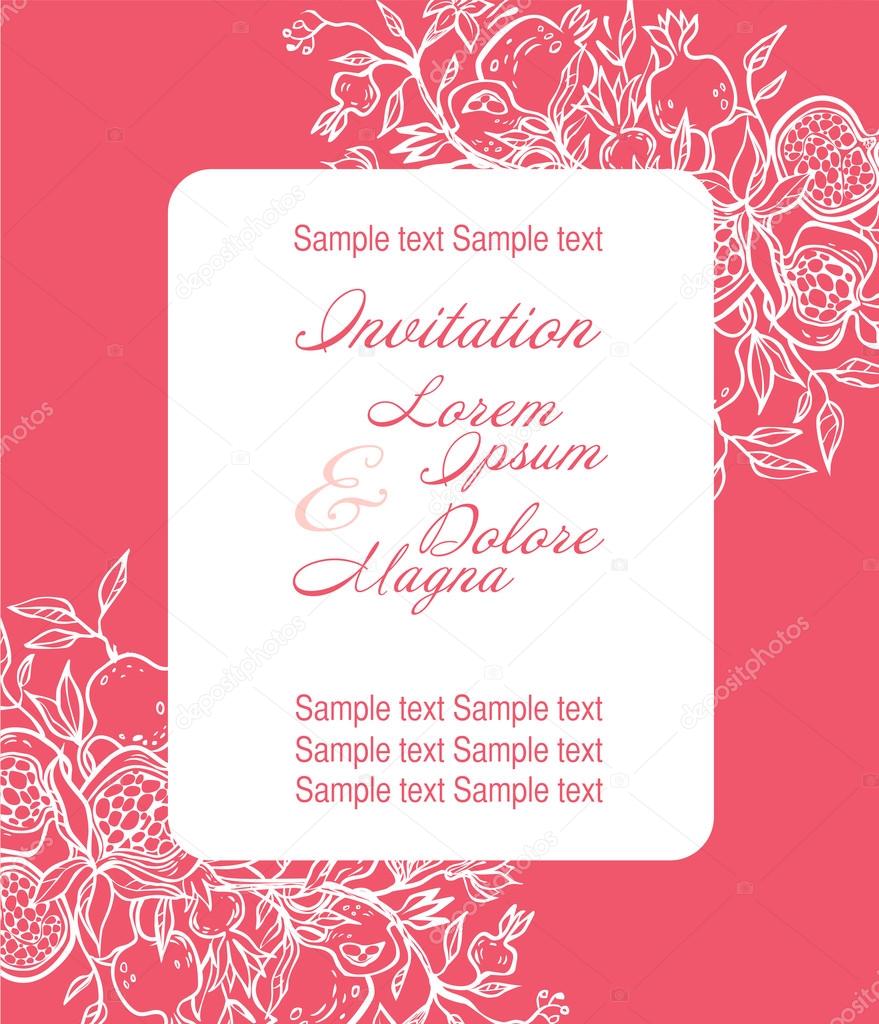wedding invitation card suite with pomgranates. vector illustrat