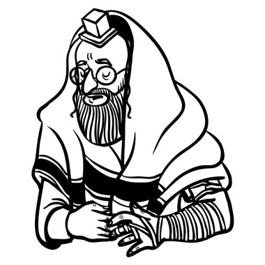 jewish man praying and put on tfilin. vector illustration clipart
