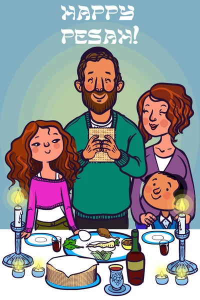 Grappige gelukkig joodse Pesach wenskaart. Vectorillustratie — Stockvector