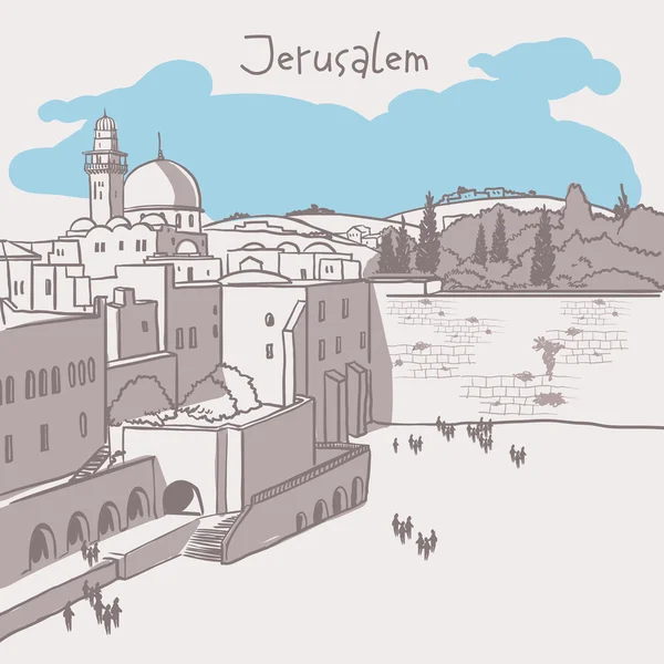 Oude skyline van de stad Jeruzalem, Israël — Stockvector