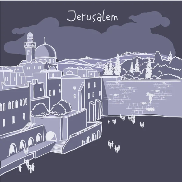 Oude skyline van de stad Jeruzalem, Israël — Stockvector