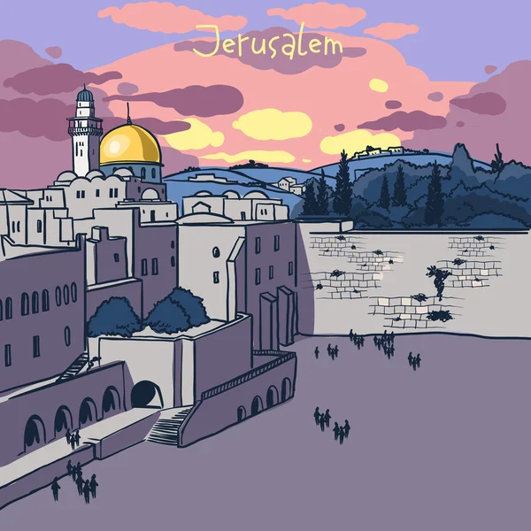 Jerusalén, ciudad vieja de Israel skyline — Archivo Imágenes Vectoriales