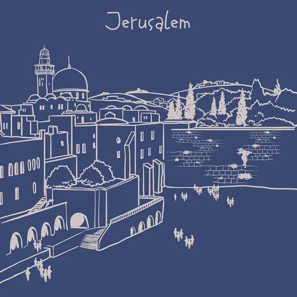 Oude skyline van de stad Jeruzalem, Israël — Stockvector