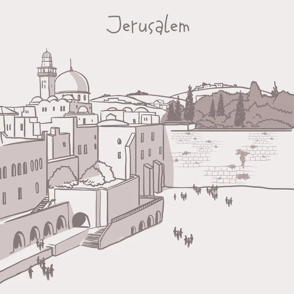 Oude skyline van de stad Jeruzalem, Israël — Stockvector