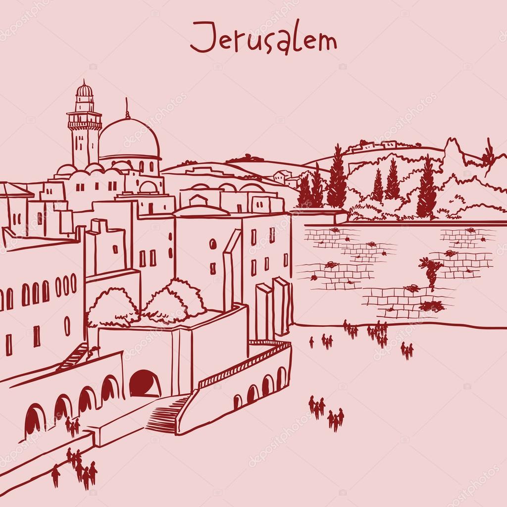 Jerusalem, Israel old city skyline — Stock Vector © museyushaya #88660400