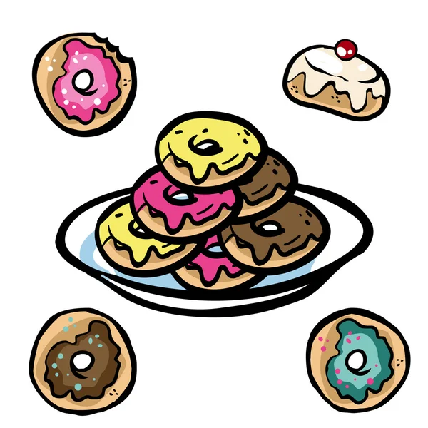 Conjunto de rosquillas dulces y coloridas Vector De Stock