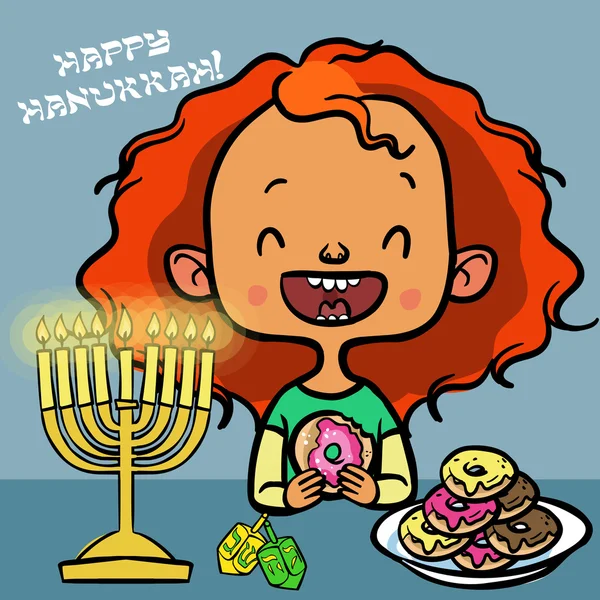 Divertido vector de dibujos animados Hanukkah tarjeta. Feliz Janucá. ! Gráficos Vectoriales