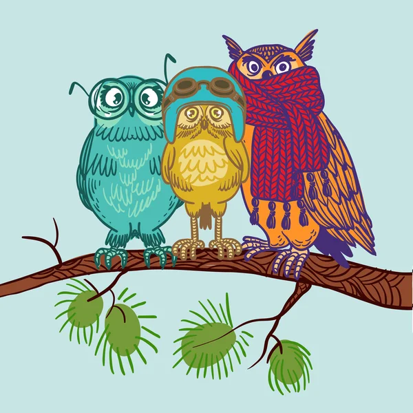 Симпатичные векторные светлые совы Стоковая Иллюстрация