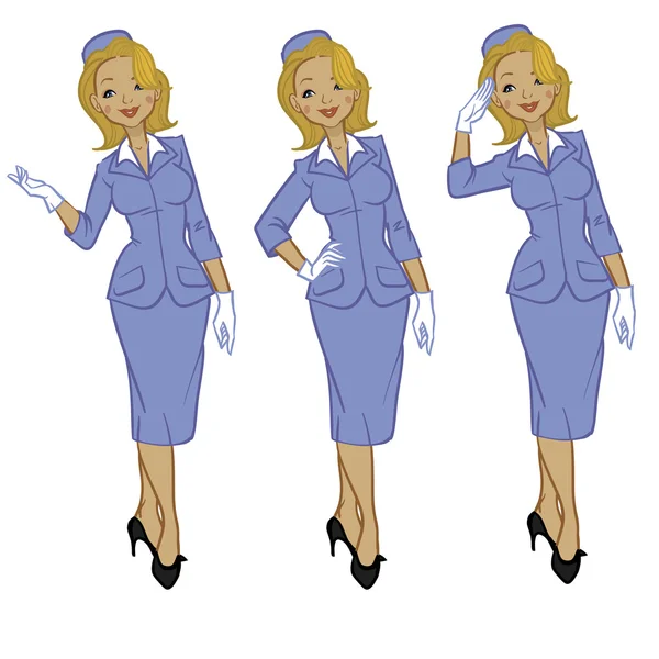 Beautiful blonde air hostess. Woman in official clothes — Stock Vector