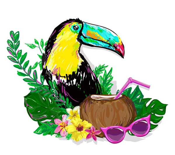 Summertime, illustration with exotic bird