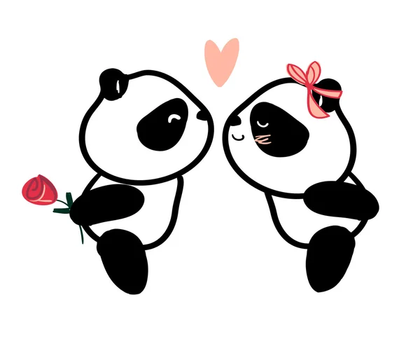Kartu untuk Hari Valentine dengan panda Grafik Vektor