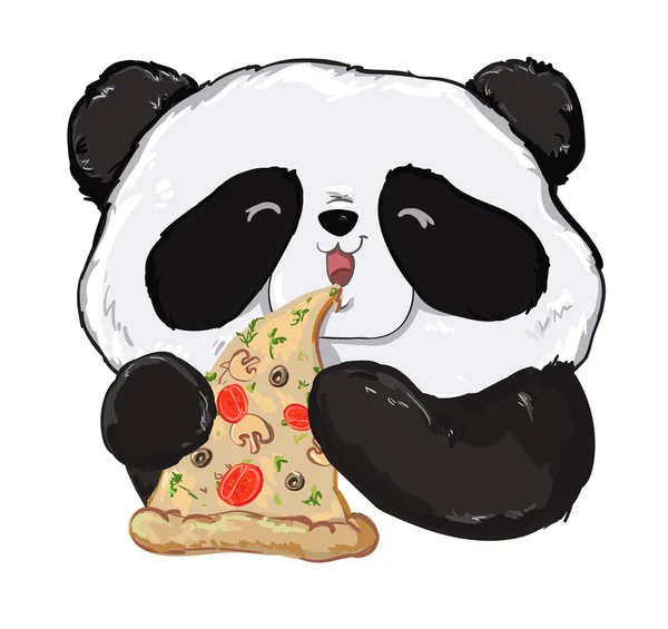Cute Panda dengan pizza Stok Ilustrasi Bebas Royalti