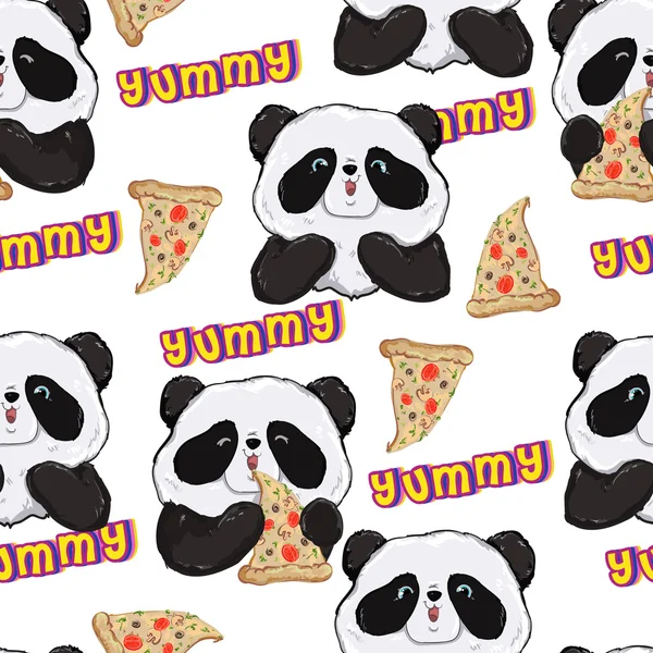 Panda dengan pola pizza mulus Stok Ilustrasi Bebas Royalti