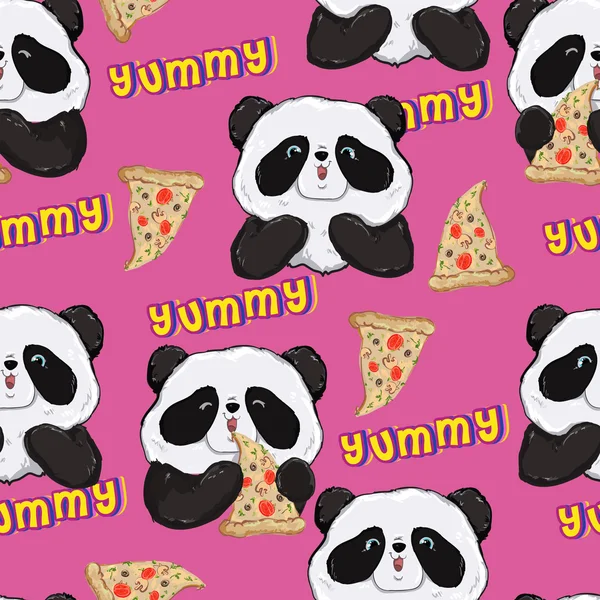 Panda dengan pola pizza mulus Stok Ilustrasi 