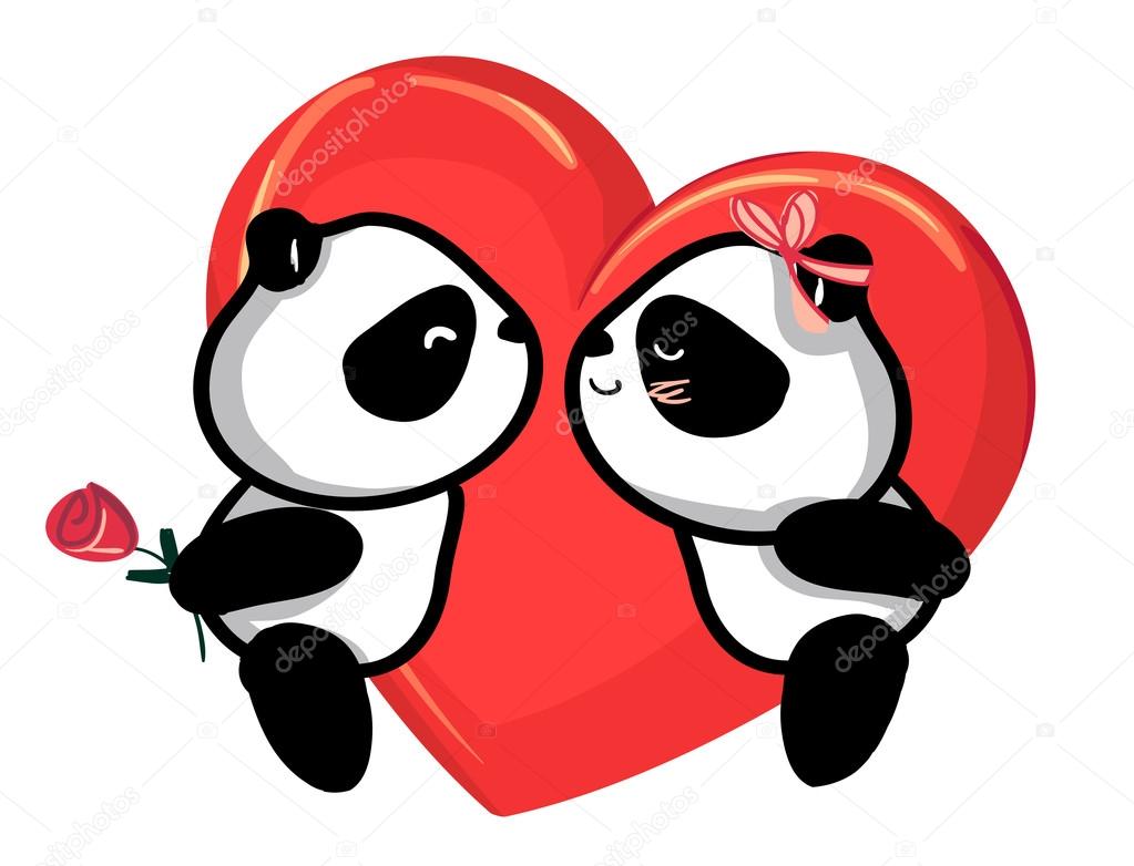 Cartolina d auguri per San Valentino Panda con il cuore Illustrazione di vettore — Vettoriali di AlsouSh